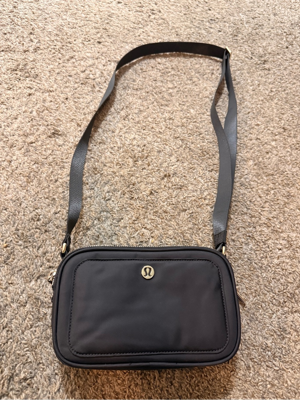 lululemon athletica Black Crossbody Pouch with Gold Logo
